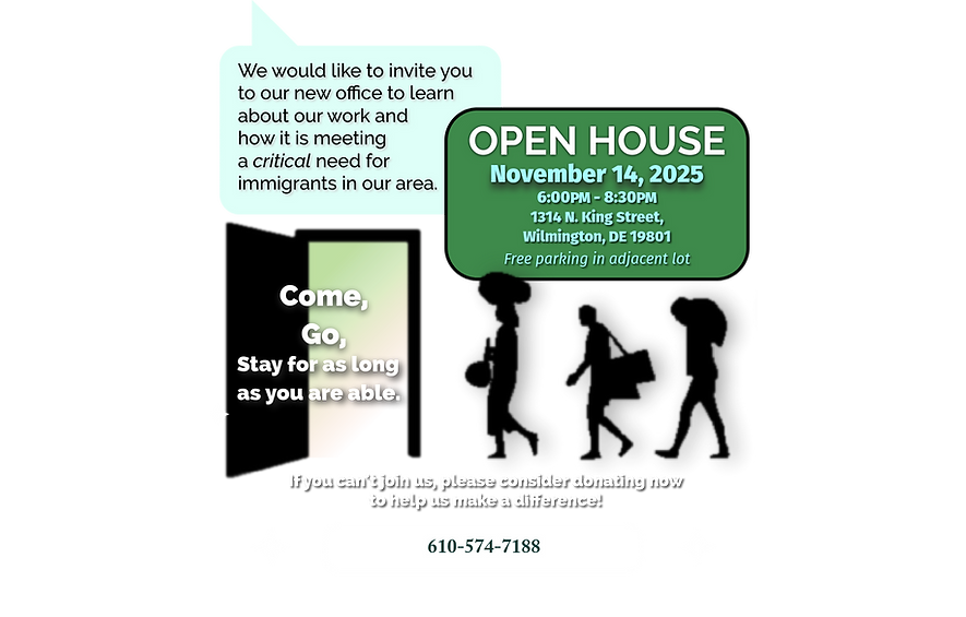 Original invitation for the CIS office open house on November 14, 2025, 6 to 8:30 p.m., 1314 N. King Street, Wilmington. Free parking in the adjacent lot.
